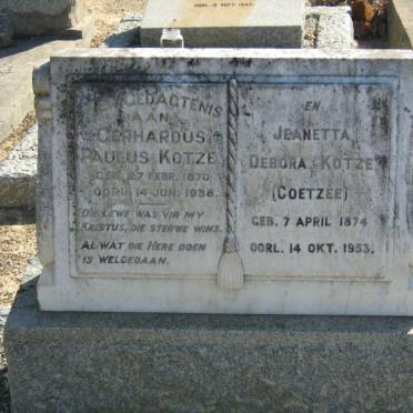 KOTZE Gerhardus Paulus 1870-1938 &amp; Jeanetta Debora COETZEE 1874-1953