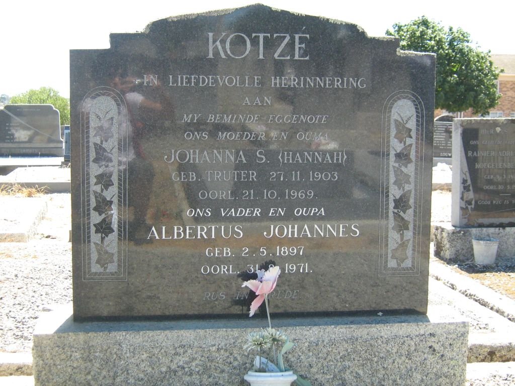 KOTZÉ Albertus Johannes 1897-1971 &amp; Johanna S. TRUTER 1903-1969