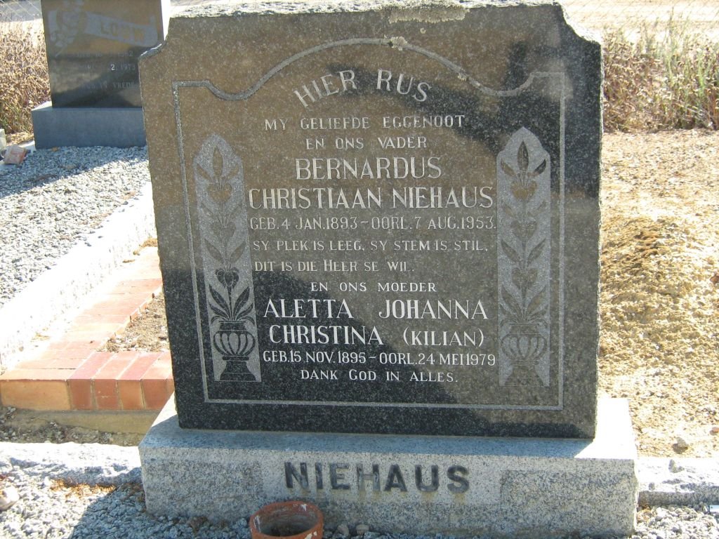 NIEHAUS Bernardus Christiaan 1893-1953 &amp; Aletta Johanna Christina KILIAN 1895-1979