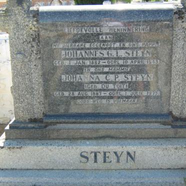 STEYN Johannes G.L. 1882-1943 &amp; Johanna C.P. DU TOIT 1887-1973