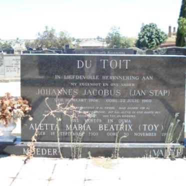 TOIT Johannes Jacobus, du 1906-1960 &amp; Aletta Maria Beatrix 1909-1998