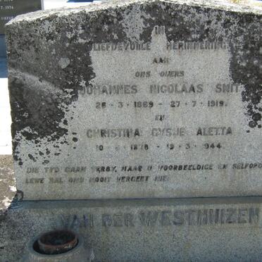 WESTHUIZEN Johannes Nicolaas Smit, van der 1869-1919 &amp; Christina Gysje Aletta 1878-1944
