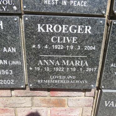 KROEGER Clive 1922-2004 &amp; Anna Maria 1922-2017