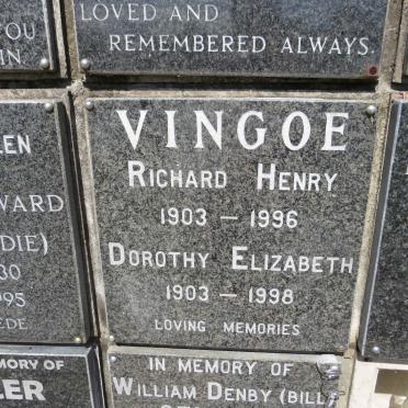 VINGOE Richard Henry 1903-1996 &amp; Dorothy Elizabeth 1903-1998