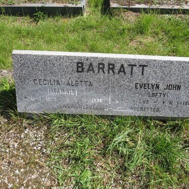 BARRATT Evelyn John 1919-1982 &amp; Cecilia Aletta MARAIS 1913-1976