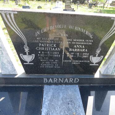 BARNARD Patrick Christiaan 1915-1984 &amp; Anna Barbara 1924-2007