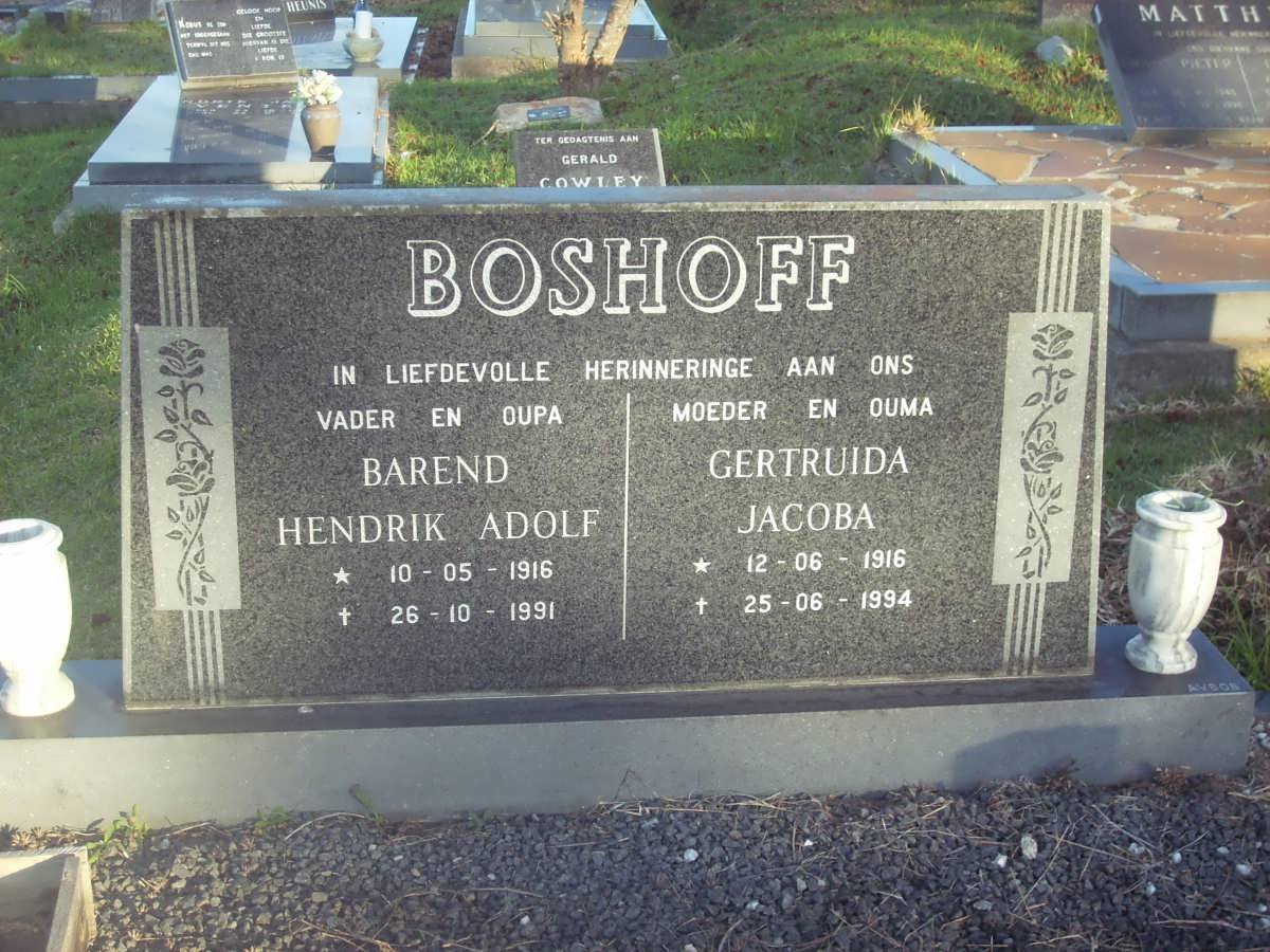 BOSHOFF Barend Hendrik Adolf 1916-1991 &amp; Gertruida Jacoba 1916-1994