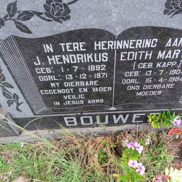 BOUWER J. Hendrikus 1892-1971 & Edith Mary E. KAPP 1904-1984