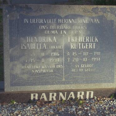 BARNARD Frederick Rutgert 1911-1994 &amp; Hendrika Isabella 1916-1994