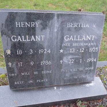 GALLANT Henry 1924-1986 & Bertha V. BREDENKAMP 1925-1994