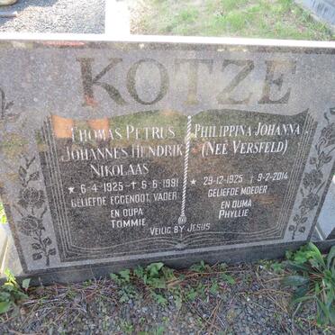 KOTZE Thomas Petrus Johannes Hendrik Nikolaas 1925-1991 &amp; Philippina Johanna VERSVELD 1925-2014