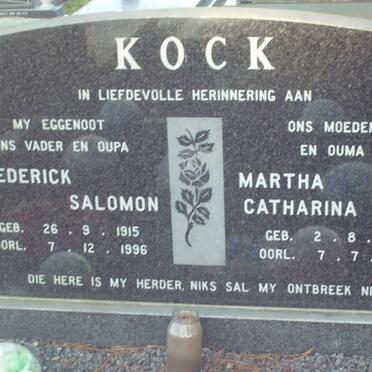 KOCK Frederick Salomon 1915-1996 &amp; Martha Catharina 1921-1998