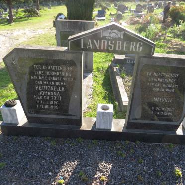 LANDSBERG Melville 1920-1995 &amp; Petronella Johanna DU TOIT 1926-1985