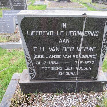 MERWE E.H., van der nee JANSE VAN RENSBURG 1884-1977