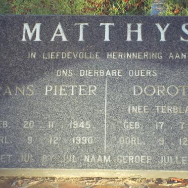 MATTHYS Frans Pieter 1945-1990 &amp; Dorothy TERBLANCHE 1946-1990
