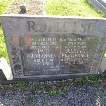ROELOFSE Paul Johannes 1914-1991 &amp; Aletta Frederika BARNARD 1924-2009