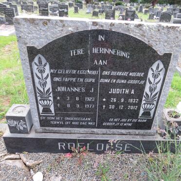 ROELOFSE Johannes J. 1923-1977 & Judith A. 1932-2012