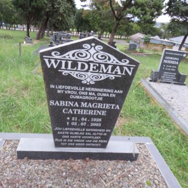 WILDEMAN Sabina Magrieta Catherine 1928-2003