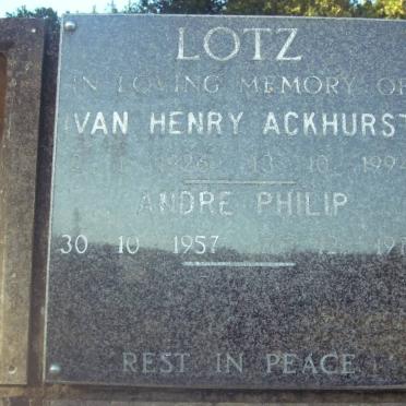 LOTZ Van Henry Ackhurst 1926-1994 :: LOTZ Andre Philip 1957-1976