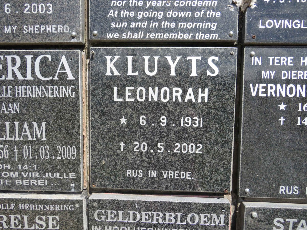 KLUYTS Leonorah 1931-2002