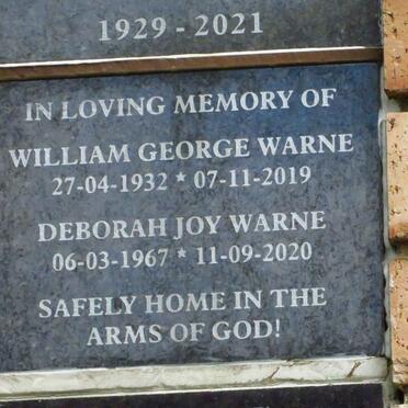WARNE William George 1932-2019 :: WARNE Deborah Joy 1967-2020