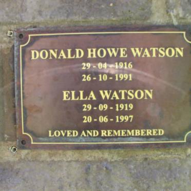 WATSON Donald Howe 1916-1991 &amp; Ella 1919-1997 