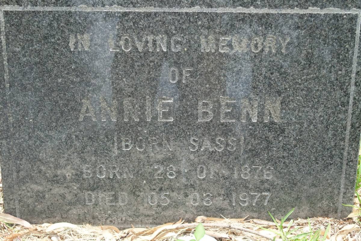 BENN Annie nee SASS 1876-1977