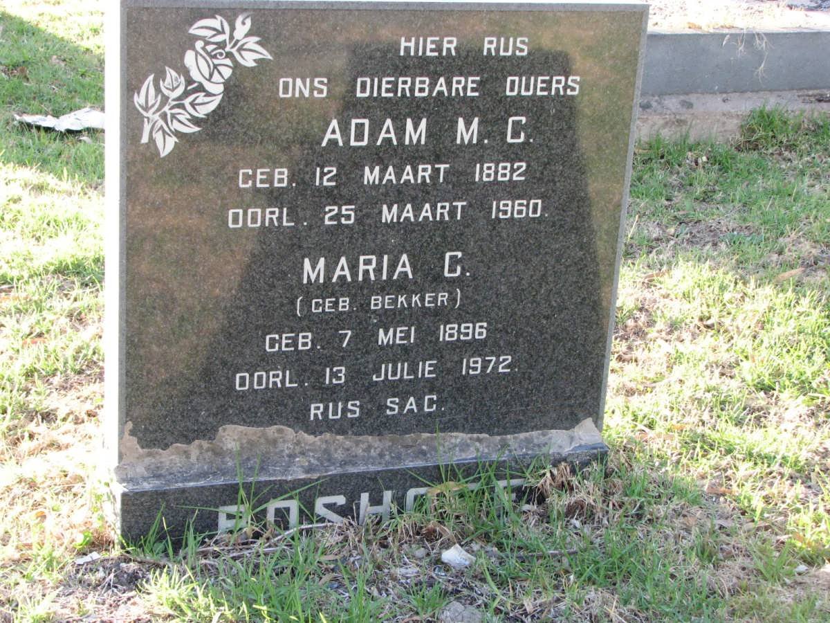 BOSHOFF Adam M.C. 1882-1960 &amp; Maria C. BEKKER 1896-1972