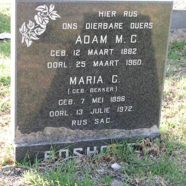 BOSHOFF Adam M.C. 1882-1960 &amp; Maria C. BEKKER 1896-1972
