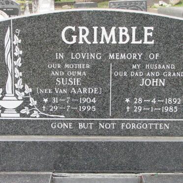 GRIMBLE John 1892-1985 &amp; Susie VAN AARDE 1904-1995