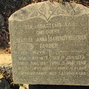 GERBER Barend Frederick 1873-1959 &amp; Beatrice Anna KLEYN 1875-1957