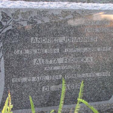 JAGER Andries Johannes, de 1884-1948 &amp; Aletta Fedrieka STANDER 1884-1948