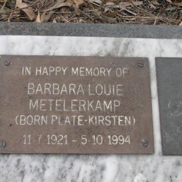 METELERKAMP Barbara Louie nee PLATE-KIRSTEN 1921-1994