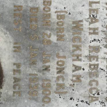 WICKHAM Leah Rebecca born JONCK 1900-1939