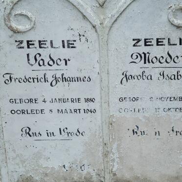 ZEELIE Frederick Johannes 1880-1946 &amp; Jacoba Isabella 1884-1968