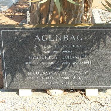 AGENBAG Gysbertus Johannes 1896-1968 &amp; Nicolasina Aletta C. 1893-1969
