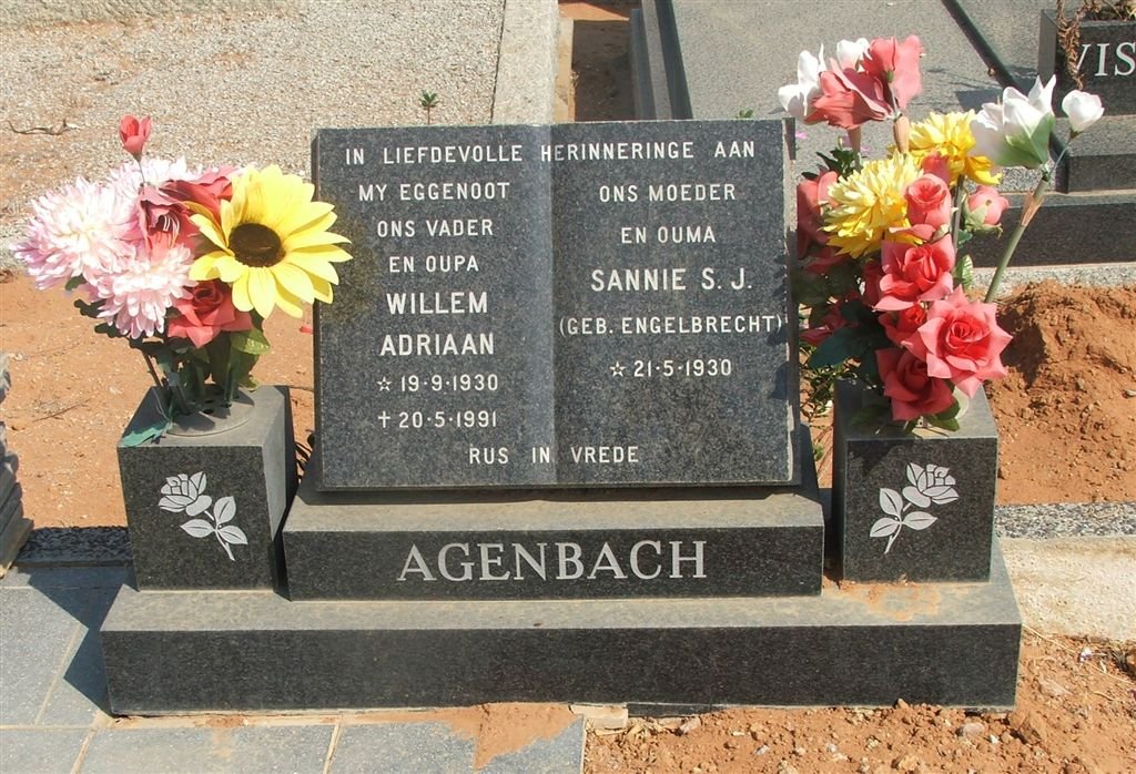 AGENBACH Willem Adriaan 1930-1991 &amp; Sannie S.J. ENGELBRECHT 1930-