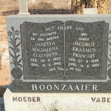 BOONZAAIER Jacobus Erasmus Francois 1898-1983 &amp; Janetta Magdalena Elizabeth 1903-1969