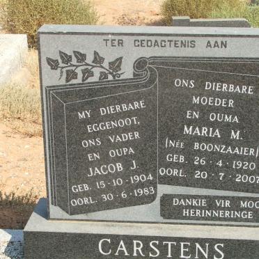 CARSTENS Jacob J. 1904-1983 &amp; Maria M. BOONZAAIER 1920-2007