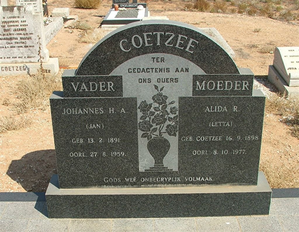 COETZEE Johannes H.A. 1891-1959 &amp; Aletta R. COETZEE 1898-1977