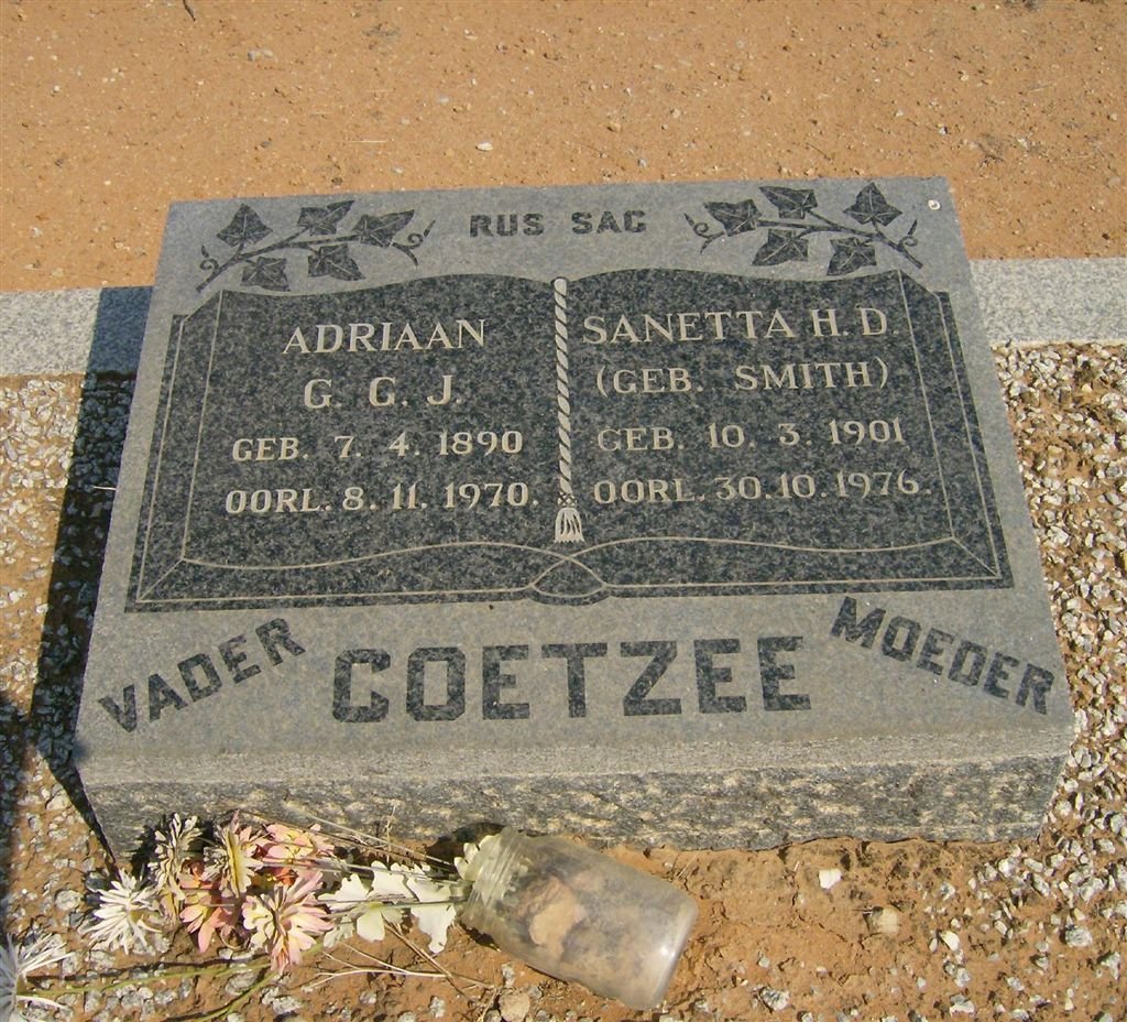 COETZEE Adriaan G.G.J. 1890-1970 &amp; Sanetta H.D. SMITH 1901-1976