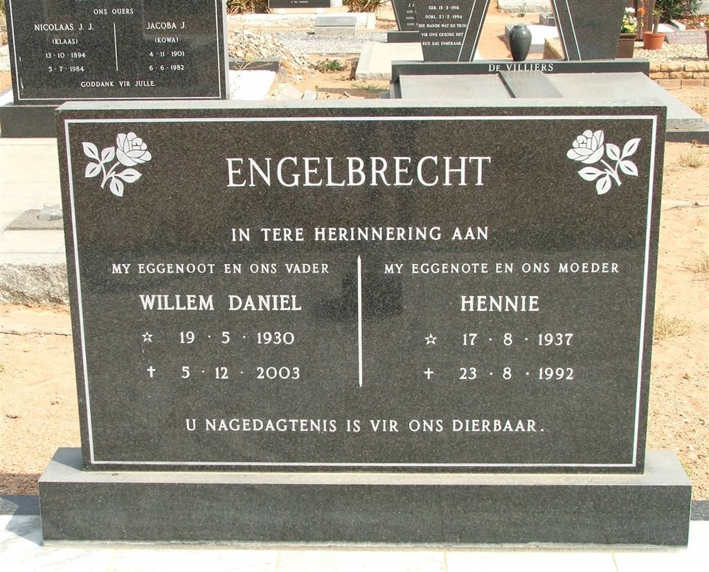 ENGELBRECHT Willem Daniel 1930-2003 &amp; Hennie 1937-1992