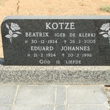 KOTZÉ Eduard Johannes 1924-1998 &amp; Beatrix DE KLERK 1924-2005