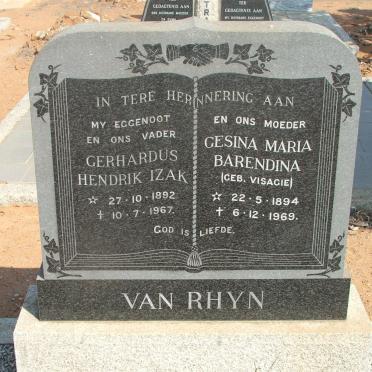 RHYN Gerhardus Hendrik Izak, van 1892-1967 &amp; Gesina Maria Barendina VISAGIE 1894-1969