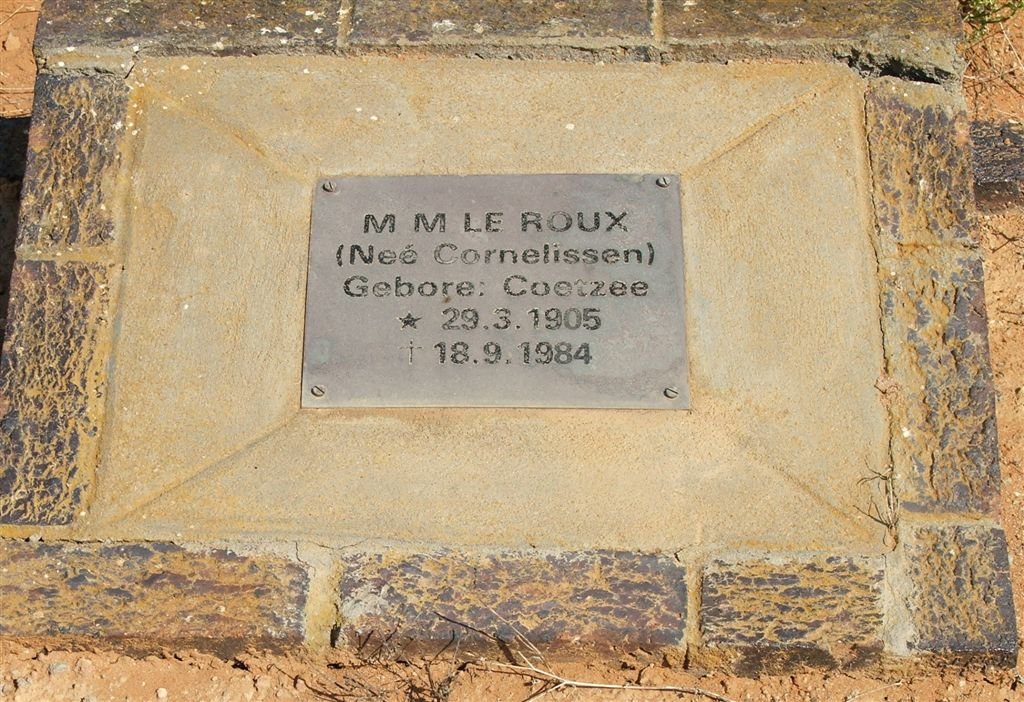 ROUX M.M., le formerly CORNELISSEN nee COETZEE 1905-1984