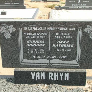 RHYN Andries Adriaan, van 1936-2001 &amp; Anna Kathrine 1937-