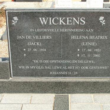 WICKENS Jan de Villiers 1924-  &amp; Helena Beatrix 1921-2002