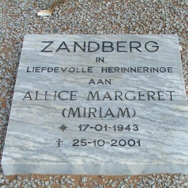ZANDBERG R.H. 1902-1985 :: ZANDBERG Allice Margeret 1943-2001
