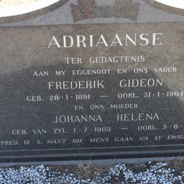 ADRIAANSE Frederik Gideon 1891-1964 &amp; Johanna Helena VAN ZYL 1903-1988