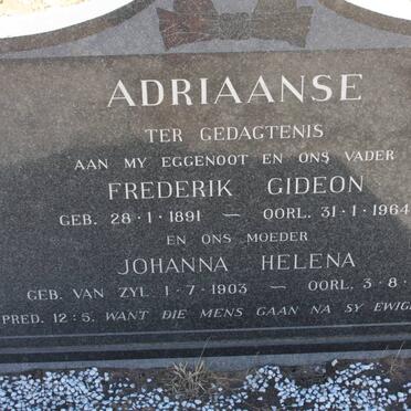ADRIAANSE Frederik Gideon 1891-1964 &amp; Johanna Helena VAN ZYL 1903-1988